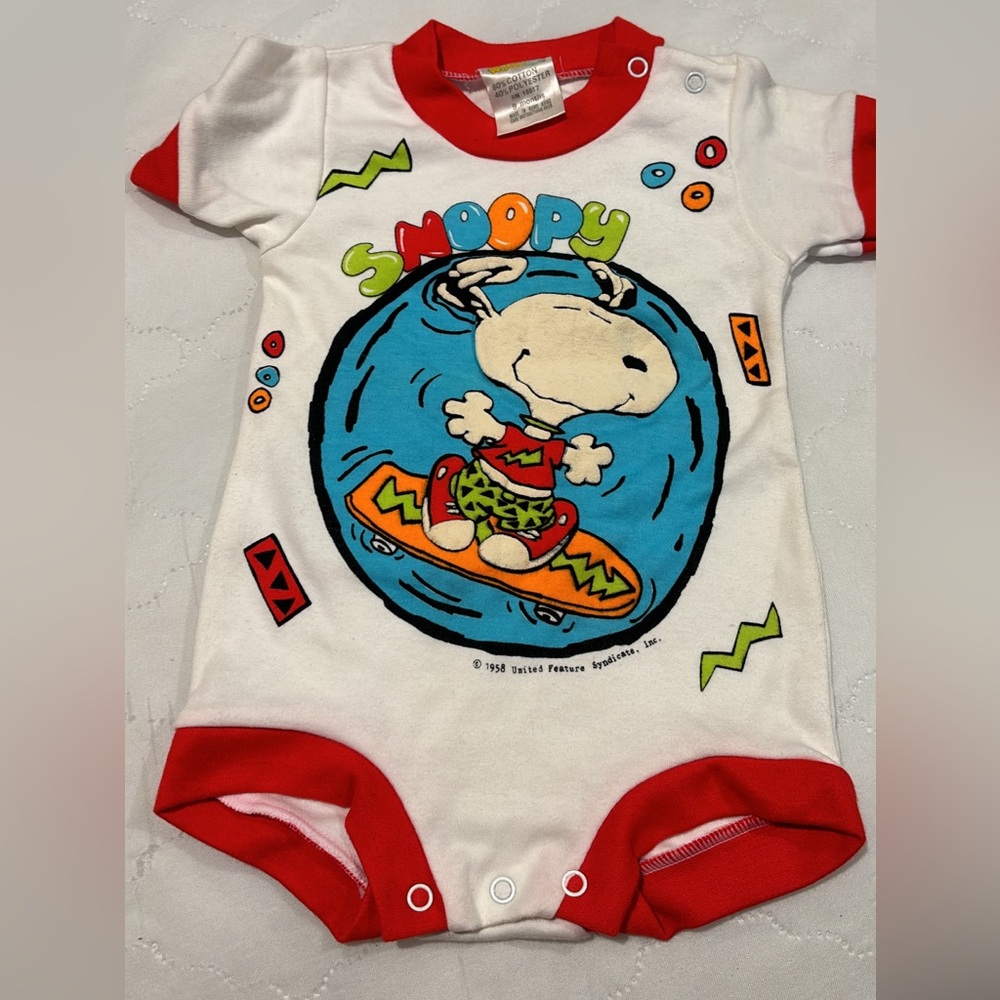 Vintage Peanuts Snoopy Surf Baby One-Piece Romper - White & Red